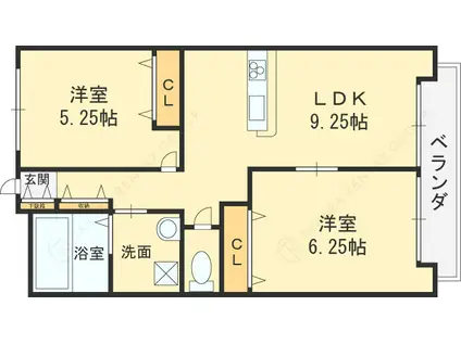 メゾングランデ(2DK/2階)の間取り写真