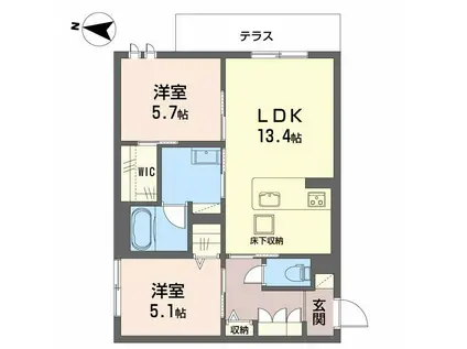 シャーメゾン ジー コート ホウゼンジ(2LDK/1階)の間取り写真