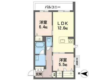 シャーメゾン ジー コート ホウゼンジ(2LDK/2階)の間取り写真