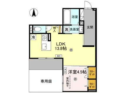 D-ROOM大阪府八尾市太子堂2丁目PJ(1LDK/1階)の間取り写真