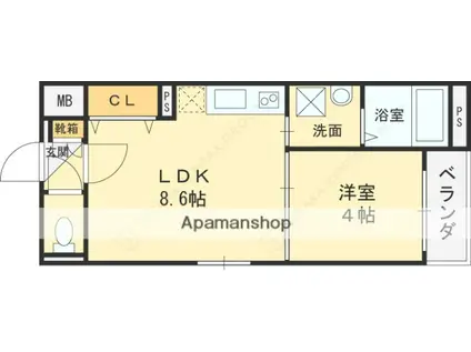 1ER CAMELLIA(1LDK/1階)の間取り写真