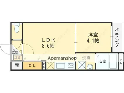 1ER CAMELLIA(1LDK/1階)の間取り写真