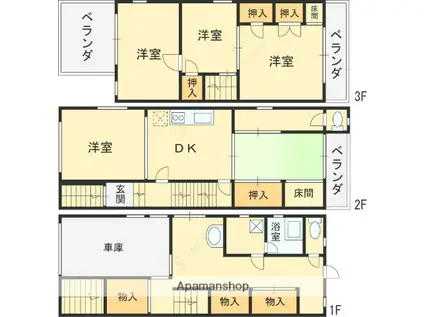 近鉄大阪線 久宝寺口駅 徒歩5分 2階建 築46年(5DK)の間取り写真