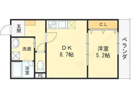 EIJU八尾本町(1LDK/1階)の間取り写真
