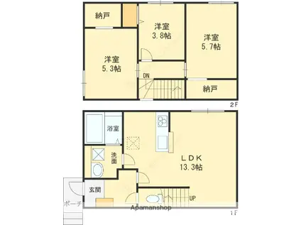 近鉄大阪線 河内山本駅 徒歩6分 2階建 新築(3LDK)の間取り写真