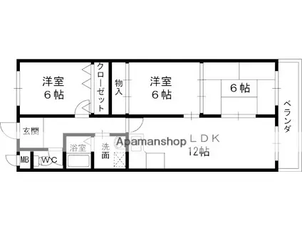HIGASHIOマンション(3LDK/3階)の間取り写真
