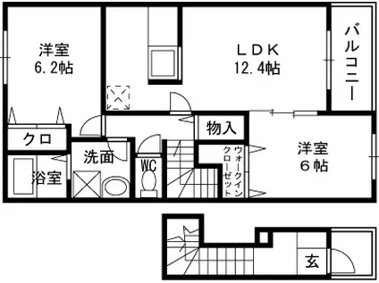 アルカンシエルⅠ(2LDK/2階)の間取り写真