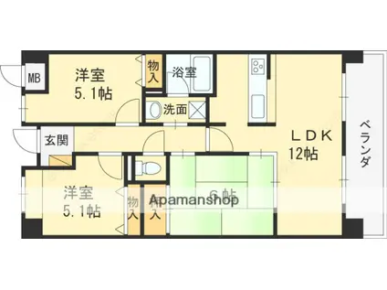 プランテーム吉田(3LDK/4階)の間取り写真