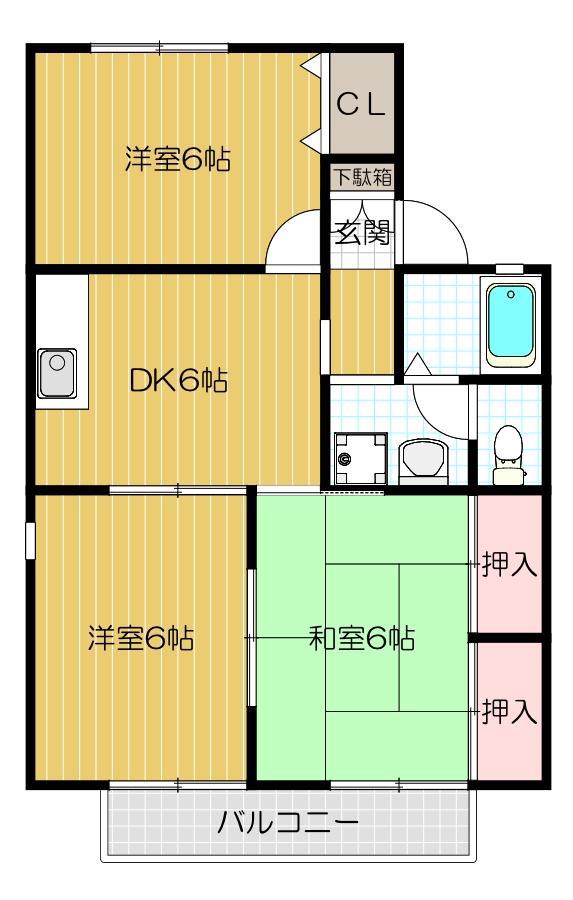 グリーンシャルマンA棟(3DK/2階)の間取り写真
