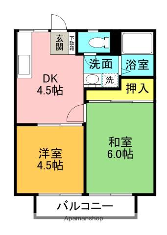 ハイツ川中(2K/2階)の間取り写真