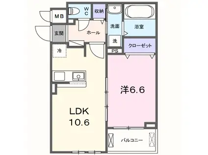 プラシードセレノカーサⅣ(1LDK/2階)の間取り写真