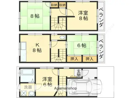 京阪電気鉄道京阪線 寝屋川市駅 バス乗車時間:15分 対馬江・仁和寺バス停で下車 徒歩4分 3階建 築36年(4DK)の間取り写真
