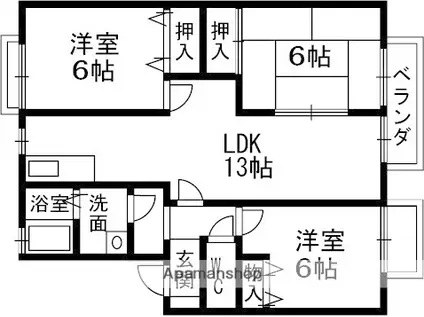 ビクトアール江角(3LDK/2階)の間取り写真
