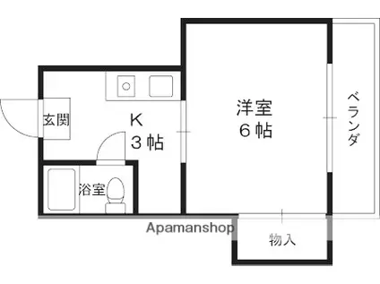 マンション六車(1K/3階)の間取り写真