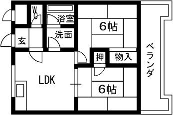 スカイハイツ(2LDK/2階)の間取り写真
