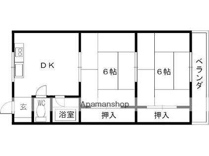 西禁野グリーンハイツ(2DK/1階)の間取り写真
