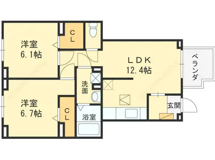 讃良レジデンス(2LDK/1階)の間取り写真