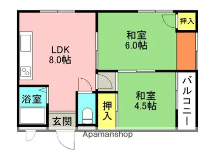 緑町ウエダハイツ(2DK/3階)の間取り写真