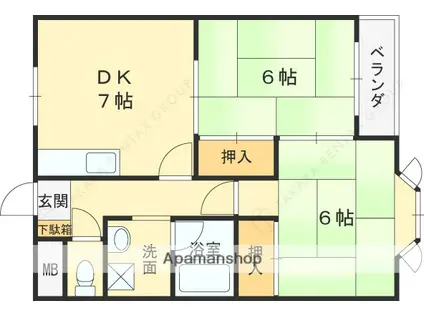 三幸ハイツ(2DK/3階)の間取り写真