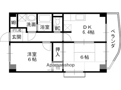 ジェンティール甲東(2DK/3階)の間取り写真