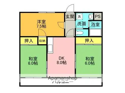 ハイメゾン中西A(3DK/2階)の間取り写真