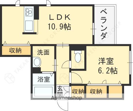 ガーネフリューゲル やじえもん(1LDK/1階)の間取り写真