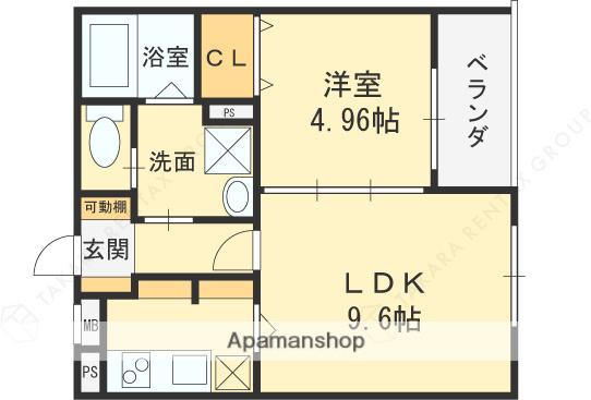 パロス守口(1LDK/1階)の間取り写真