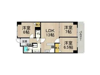 ロイヤルコート生江(3LDK/6階)の間取り写真