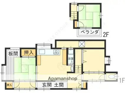 東海道本線 摂津富田駅 徒歩2分 2階建 築70年(3K)の間取り写真