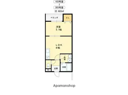 COURTYARD SHIMBASHI(1LDK/3階)の間取り写真