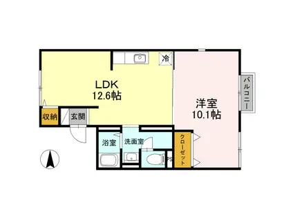 奥野ハイツ(1LDK/1階)の間取り写真