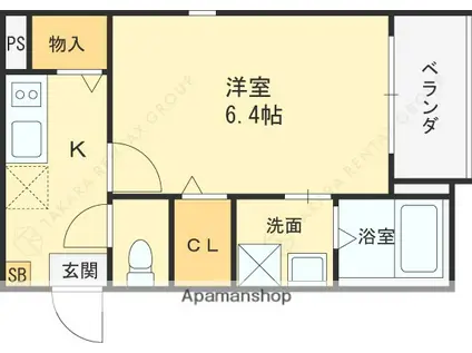 グランディールソレイユ(1K/2階)の間取り写真