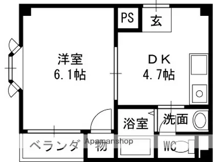 京阪電気鉄道京阪線 萱島駅 徒歩8分 4階建 築25年(1DK/2階)の間取り写真