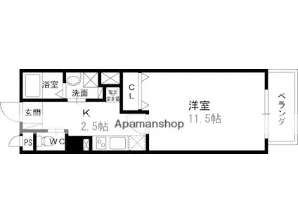フェリーチェ古川橋(1K/4階)の間取り写真