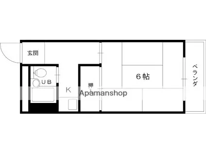 ハーモニーヒルズ桜丘(1K/6階)の間取り写真