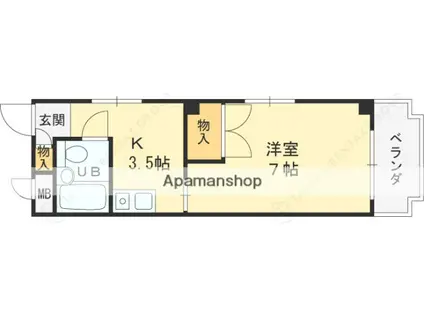 ホワイトビル(1DK/3階)の間取り写真