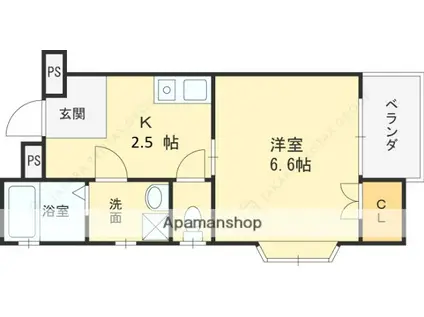 菊水パレス(1K/4階)の間取り写真