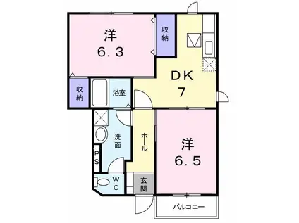 ドゥーソレールⅠ(2DK/1階)の間取り写真