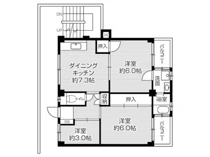 ビレッジハウス私部 2号棟(3DK/2階)の間取り写真