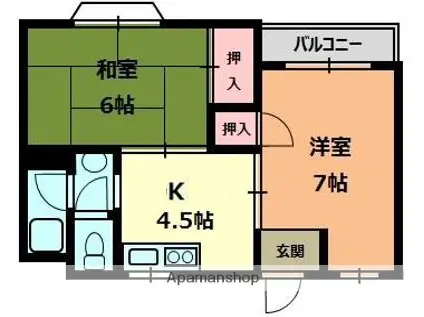 登町ハイツ(2K/1階)の間取り写真
