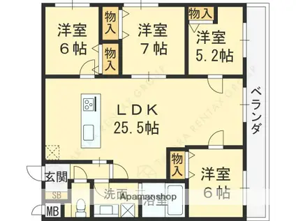 MESSAGE苦楽園三番町(4LDK/1階)の間取り写真