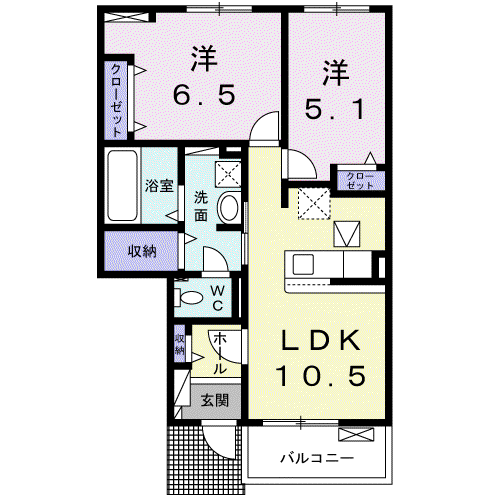 グレイシス星田(2LDK/1階)の間取り写真