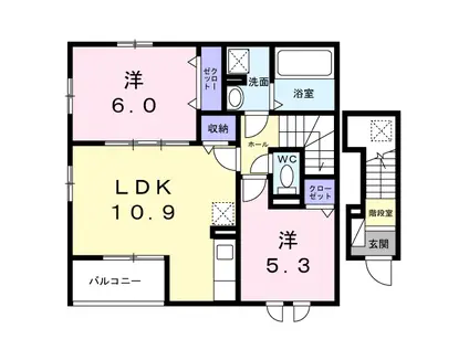 ニュアージュ ブルー(2LDK/2階)の間取り写真
