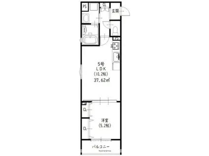 クリエオーレ倉治(1LDK/2階)の間取り写真