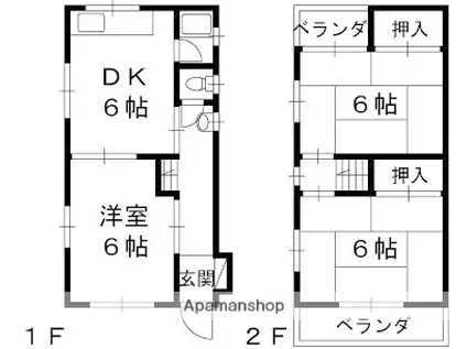 京阪電気鉄道京阪線 萱島駅 徒歩10分 2階建 築49年(3DK)の間取り写真