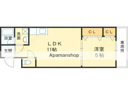フジパレス牧野(1LDK/1階)の間取り写真