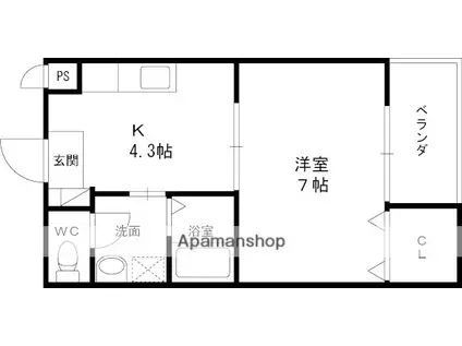 ピコットⅤ(1K/3階)の間取り写真