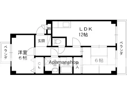 ジュネス朝日丘(2LDK/1階)の間取り写真