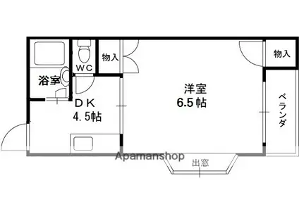 シャルムK(1DK/2階)の間取り写真