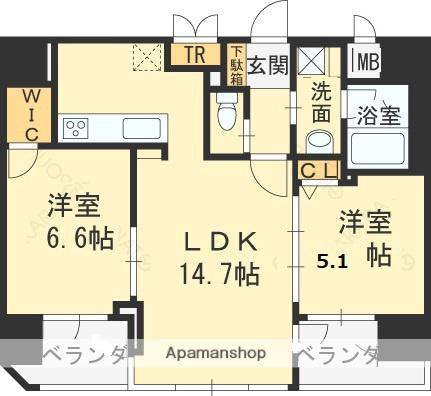 エステムプラザ梅田(2LDK/2階)の間取り写真